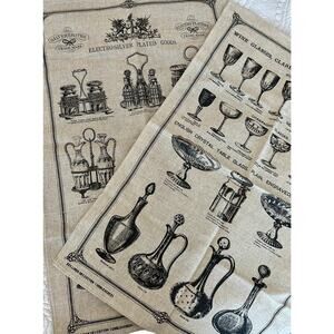 Irish Cabin Pair Vintage Linen Kitchen Tea Towels with Antique Glassware Designs